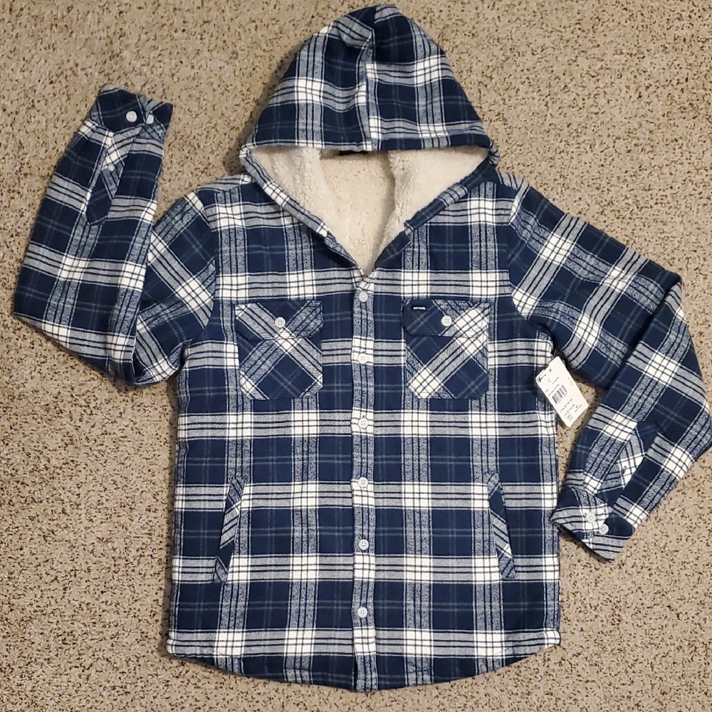 Rip Curl Blue & White Plaid Sherpa Lined  Hoodie Sweat Jacket